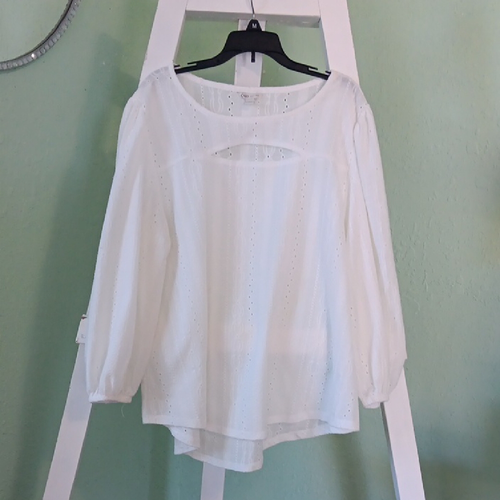 Cato Elegant White Eyelet Blouse